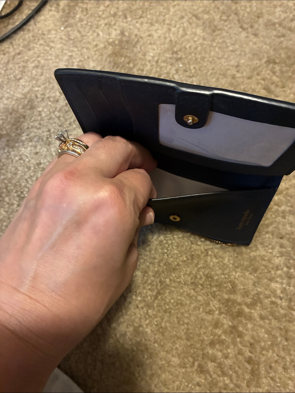 Kate Spade- Navy Floral Bi-fold and zip with Multicolor Blooms - Picture 5 of 6